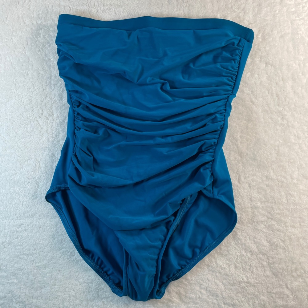 Miraclesuit Avanti One Piece Turquoise Blue Ruched Tummy Control Swimsuit 12